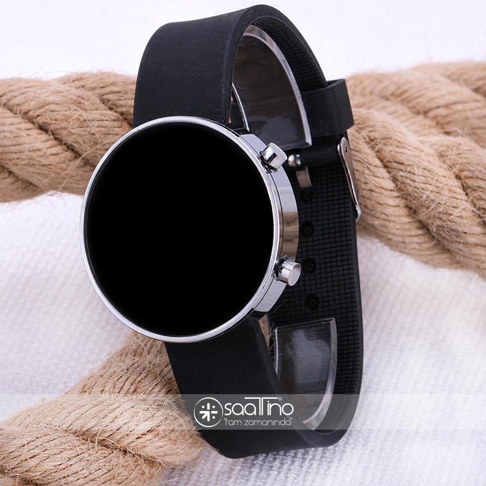 Led Watch Unisex Gümüş Renk Kasa Siyah Silikon Kordon Dijital Kol Saati ST-303531