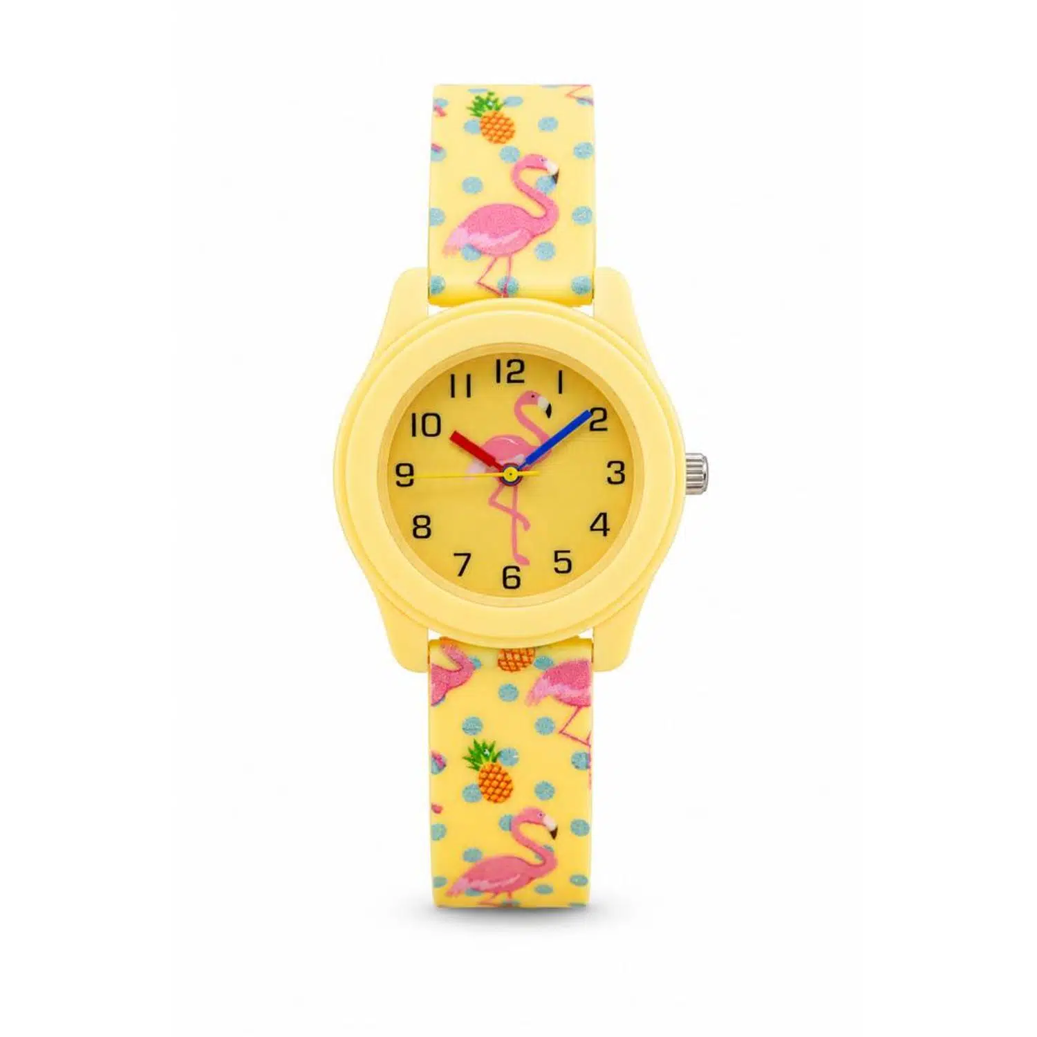 Flamingo Ve Ananas Desenli Kız Çocuk Kol Saati Sarı Rakamlı Saat ST-304427