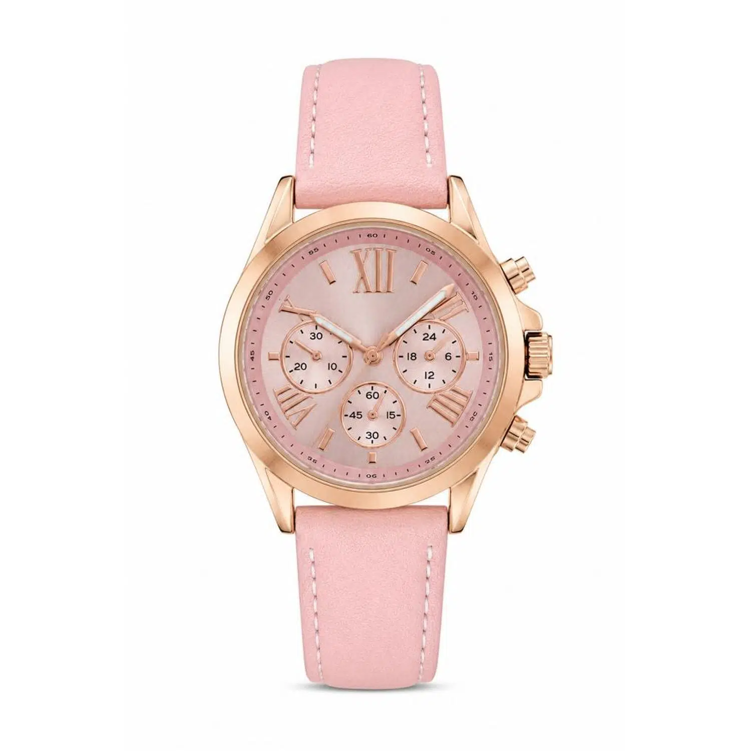 Kadın Kol Saati Pembe Deri Kordon Rose Gold Kasa Pembe Analog Kadran ST-304456