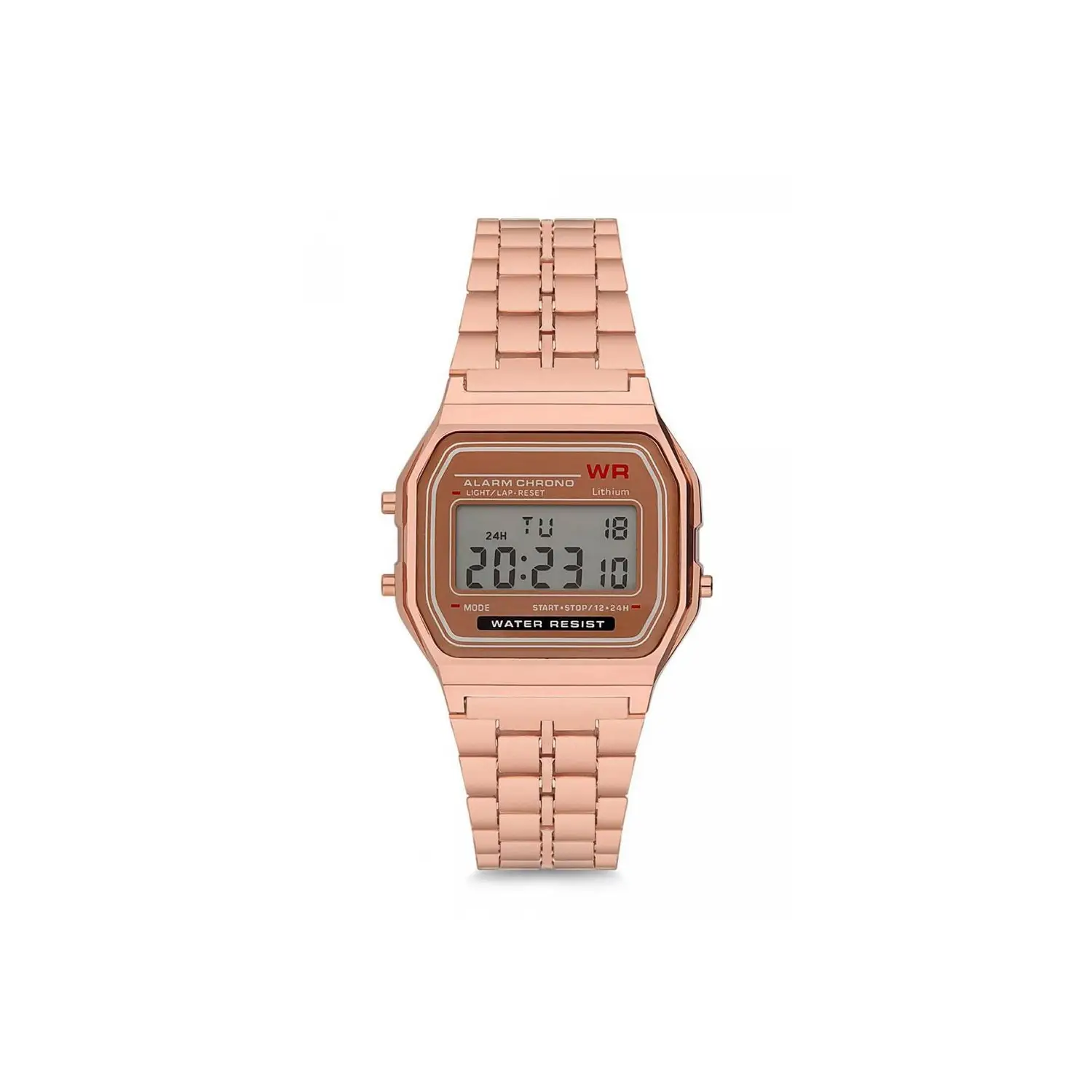 Rose Bakır Renk Retro Dijital Kadın Kol Saati Çelik Kordonlu Alarm ve Kronometre ST-304462