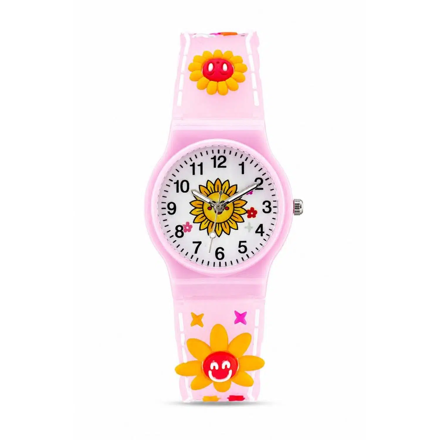 Kız Çocuk Pembe Çiçek Desenli Silikon Kordon Analog Kol Saati ST-304441