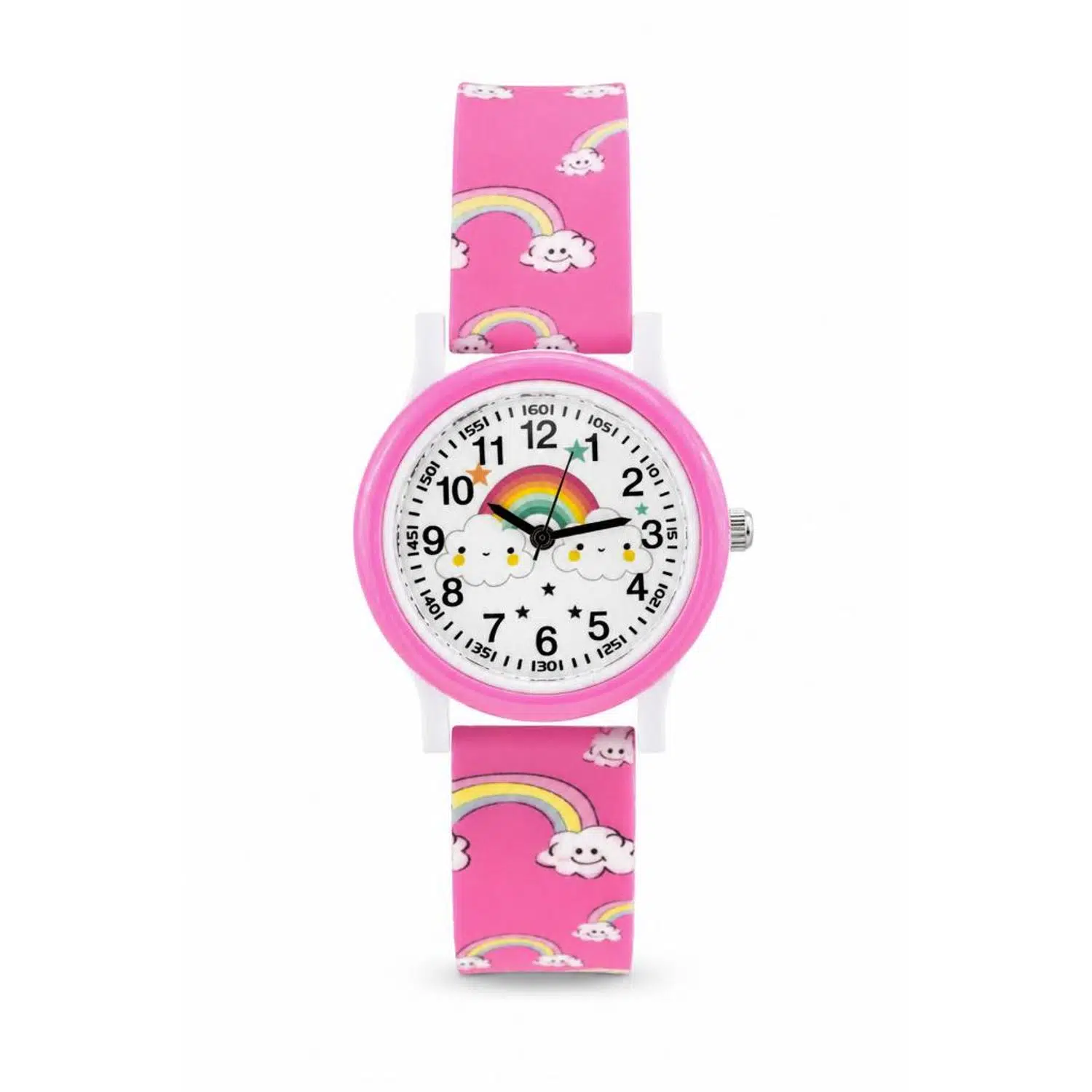 Kız Çocuk Pembe Silikon Kordon Analog Kol Saati Gökkuşağı Desenli ST-304430