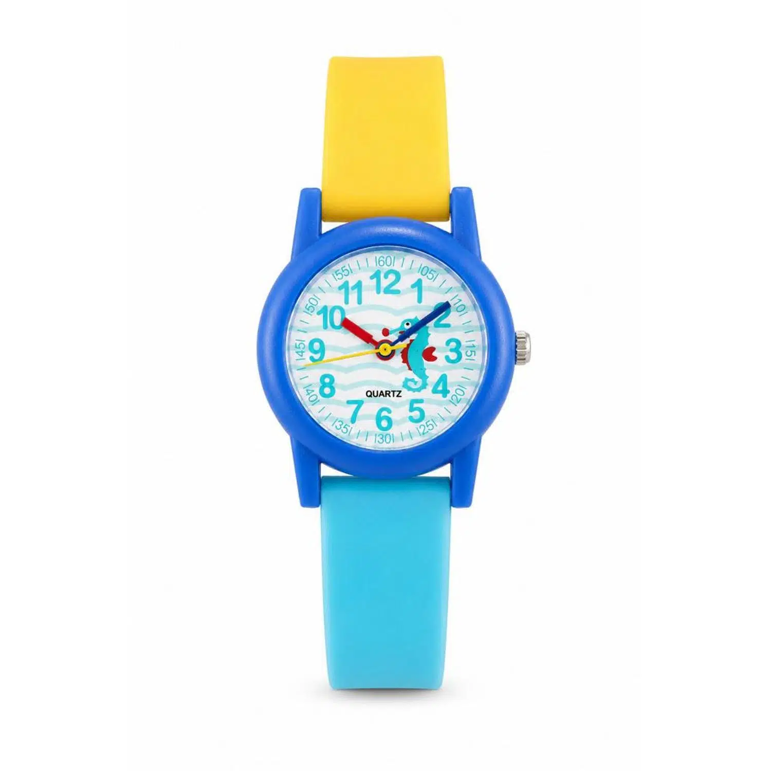 Kız Erkek Çocuk Mavi Sarı Silikon Kordon Analog Kol Saati Denizatı Desenli ST-304431